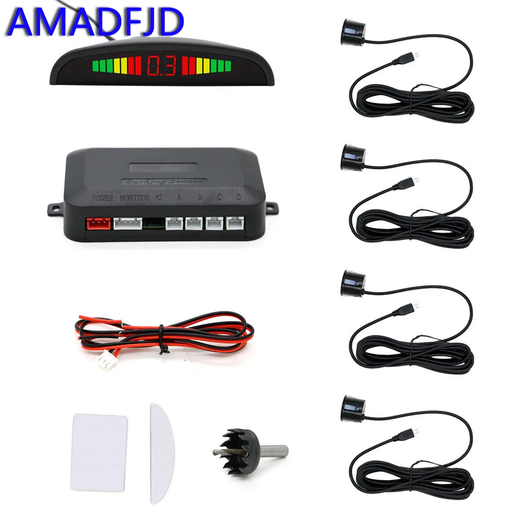 

AMADFJD Car Led Parking Sensor Auto Car Detector Parktronic Display Car Parking Radar Monitor Detector System with 4 Sensors