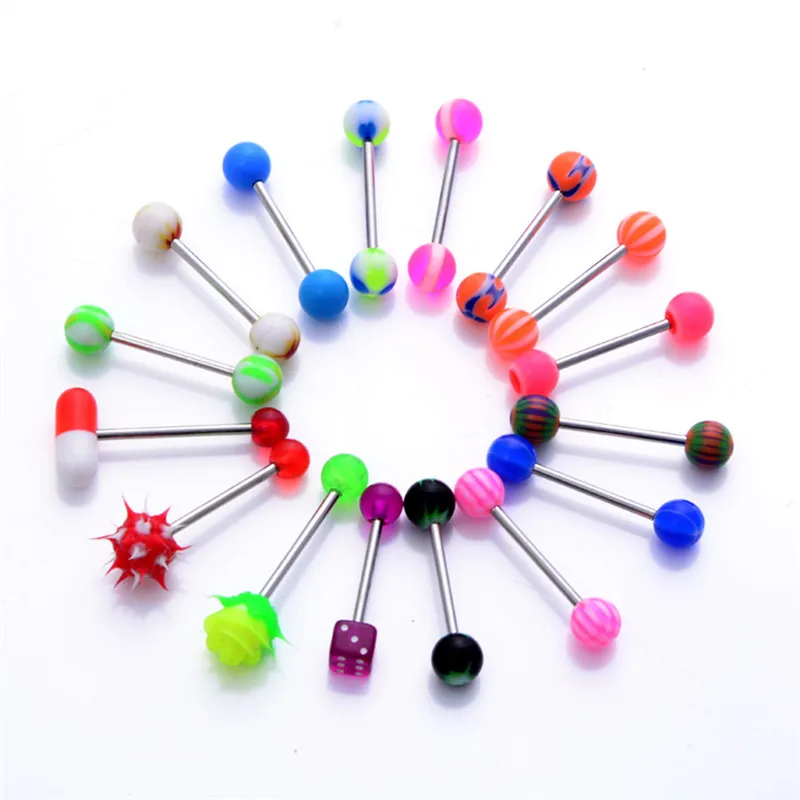 16 PCS /LOT mixed 316L surgical steel with koosh silicon true blue Piercing ROSE Tongue Bars