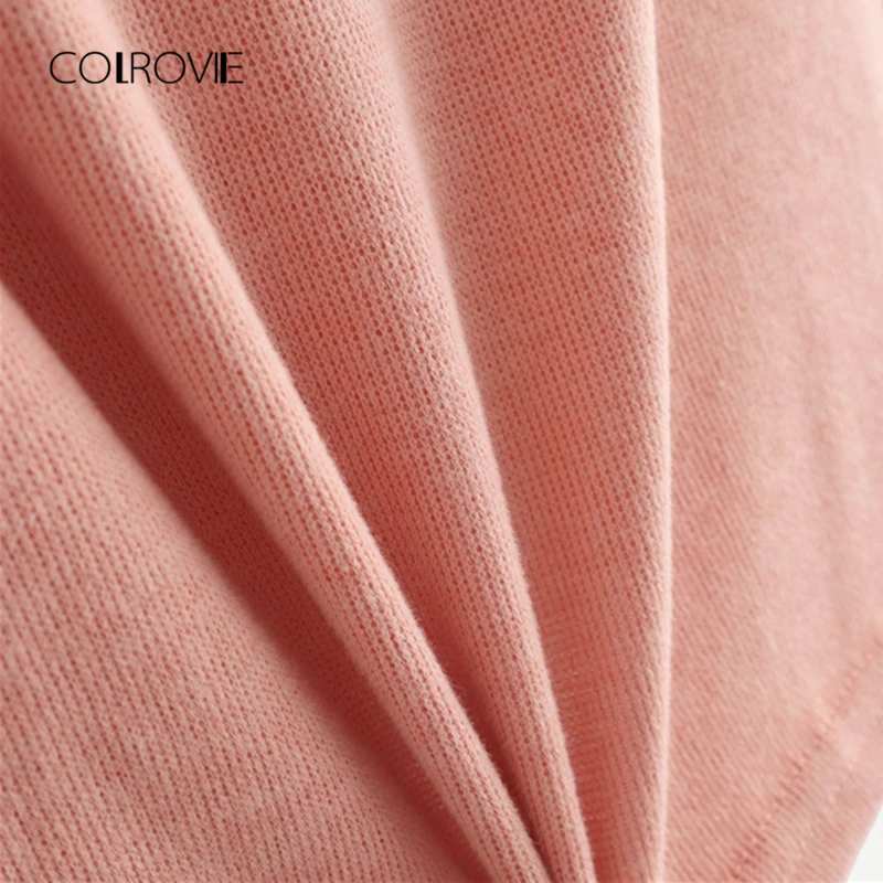 Женский свитер с цветочным принтом COLROVIE розовый вырезом на плечах и вышивкой