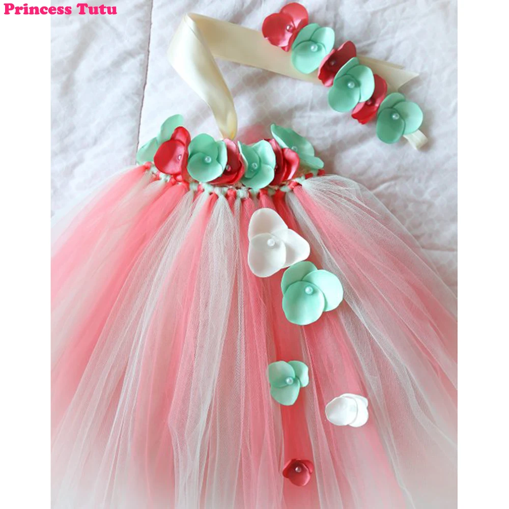 

Gorgeous Coral Mint Cream Flower Girl Wedding Tutu Dress Kids Lavender Pink Floral Birthday Party Dresses 2 Colors to Choose