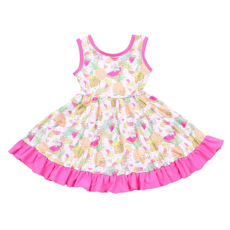

Summer Children Boutique Clothing Pineapple Girls Twirl Dress Kids Sleeveless Party Dress Summer Girls Adorable Floral Clothing