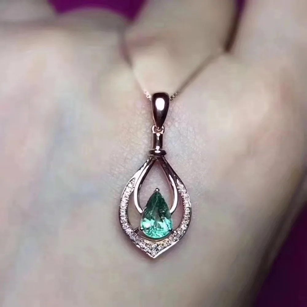 

natural green emerald gem Pendant natural gemstone pendant necklace S925 silver Elegant Small Water droplets lady party jewelry