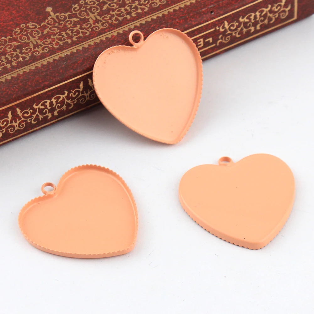 

25mm 6pcs Tender Powder Plated Copper Heart Cabochon Settings Cabochon Bases Cameo Base Blank Tray