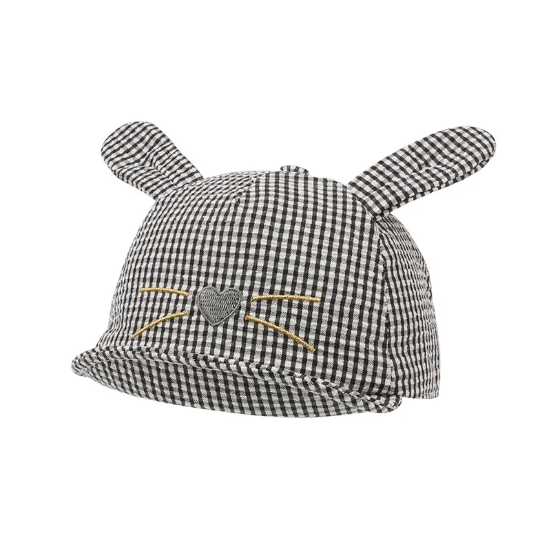 Casual Plaid Baby Cap Cotton Baby Boys Hat Rabbit Ears Baby Hat For Girls Cute Cat Sun Hat Spring Summer New Baby Boy Clothing (50)