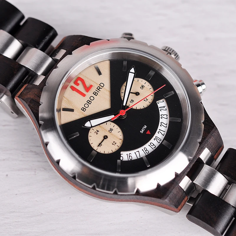 BOBO BIRD Wood Watches Men Wooden Quartz Saat erkek Wristwatches Male Japanese movement Show Date Gift Cuostom logo