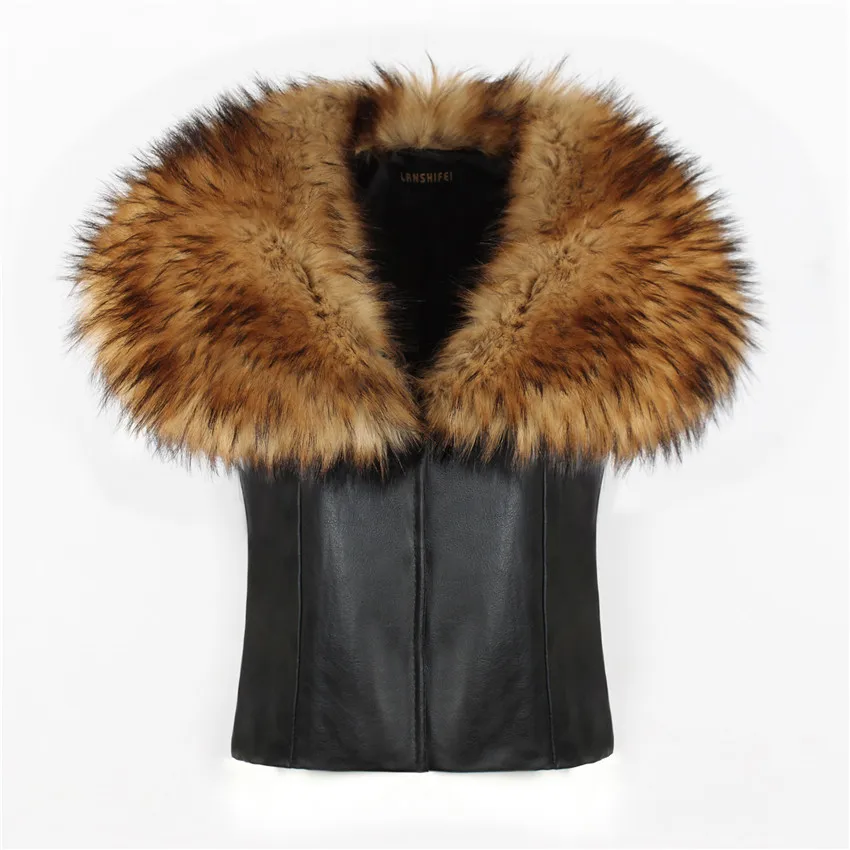 2018 New LANSHIFEI High Quality Faux Fur Vest Imitation Fox Fur Collar ...