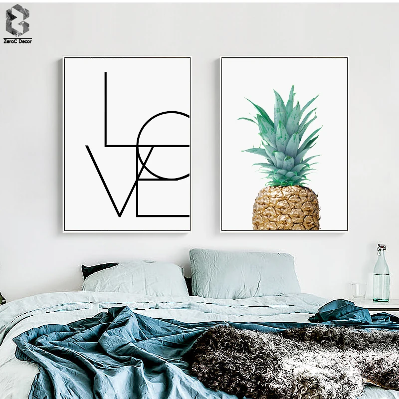 

Pineapple LOVE Quotes Minimalist Scandivanian Poster Wall Art Canvas Painting Modern Fabric Print Living Room Home Decoration