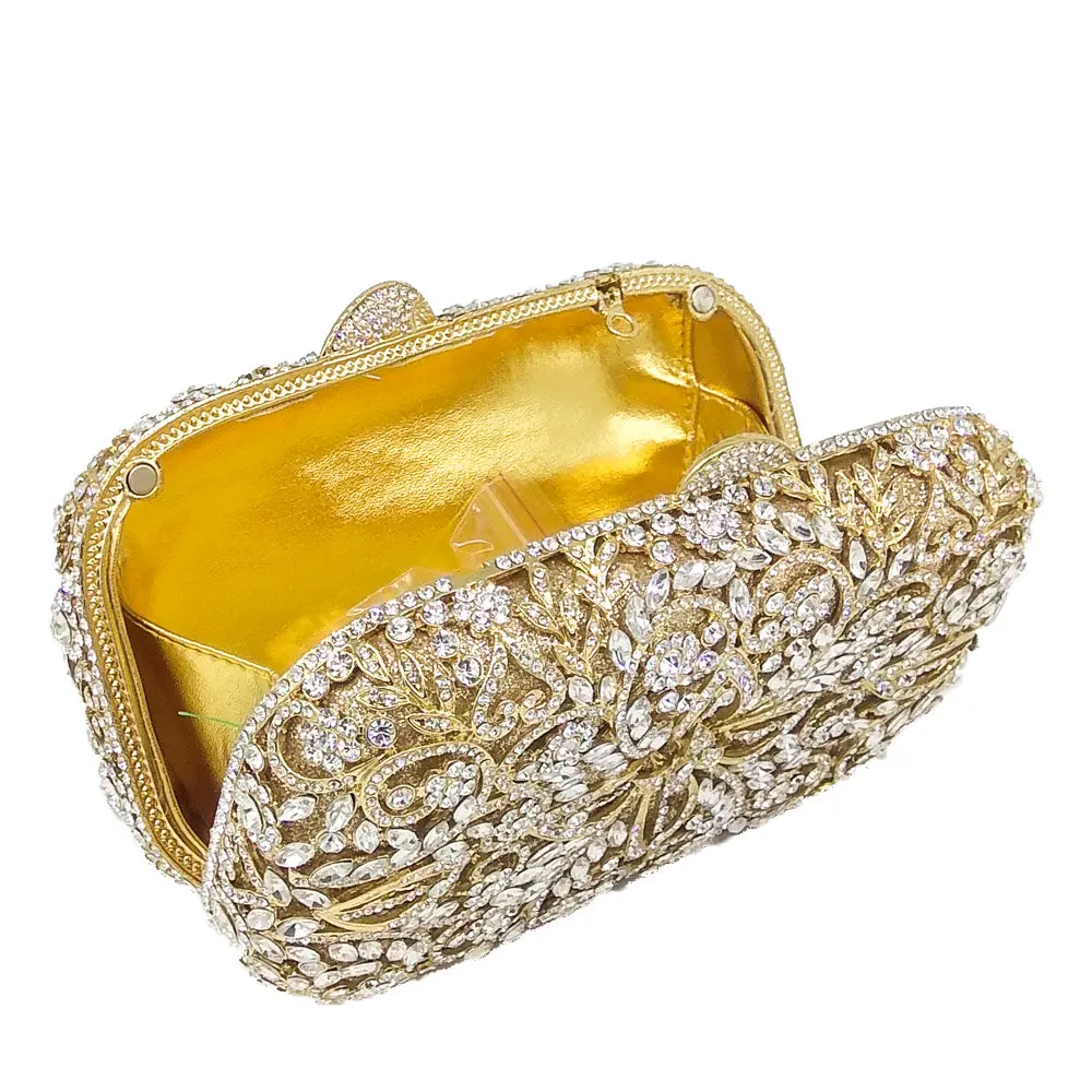 Бутик De FGG Выдалбливают женские золотые хрустальные металлические клатчи Minaudiere Сумочка бриллиантовые вечерние сумки свадебная сумочка-клатч