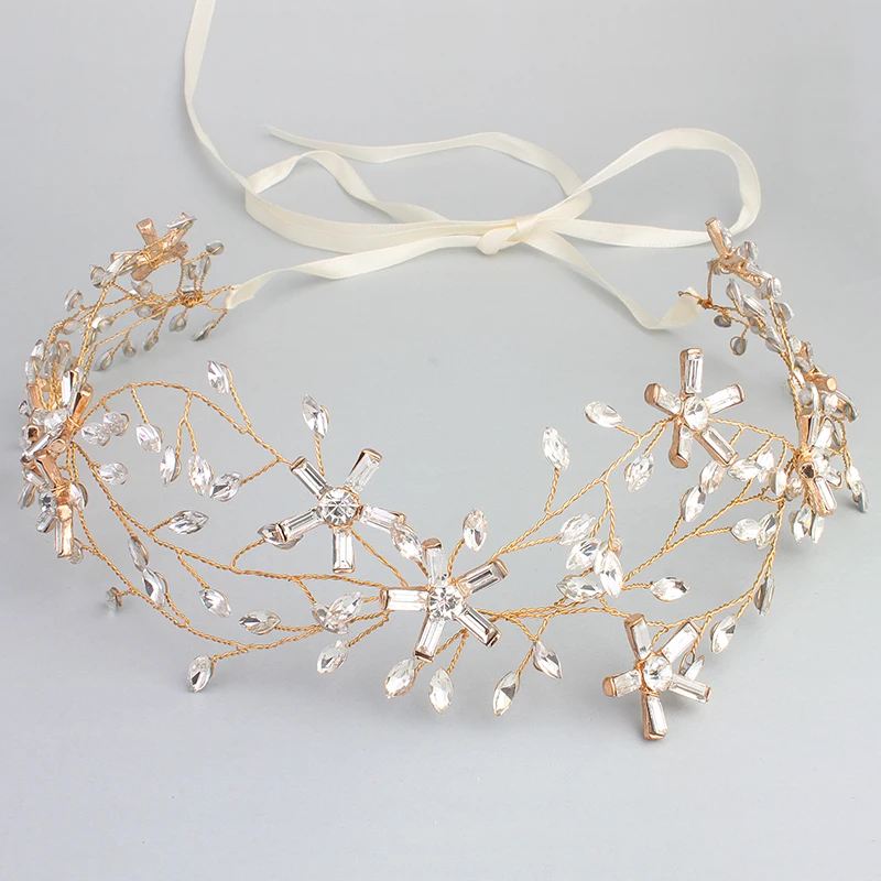 

new high quality luxury noble strip rhinestone sea star handmade bridal hair chains jewelry silk ribbon adjustable hairbands