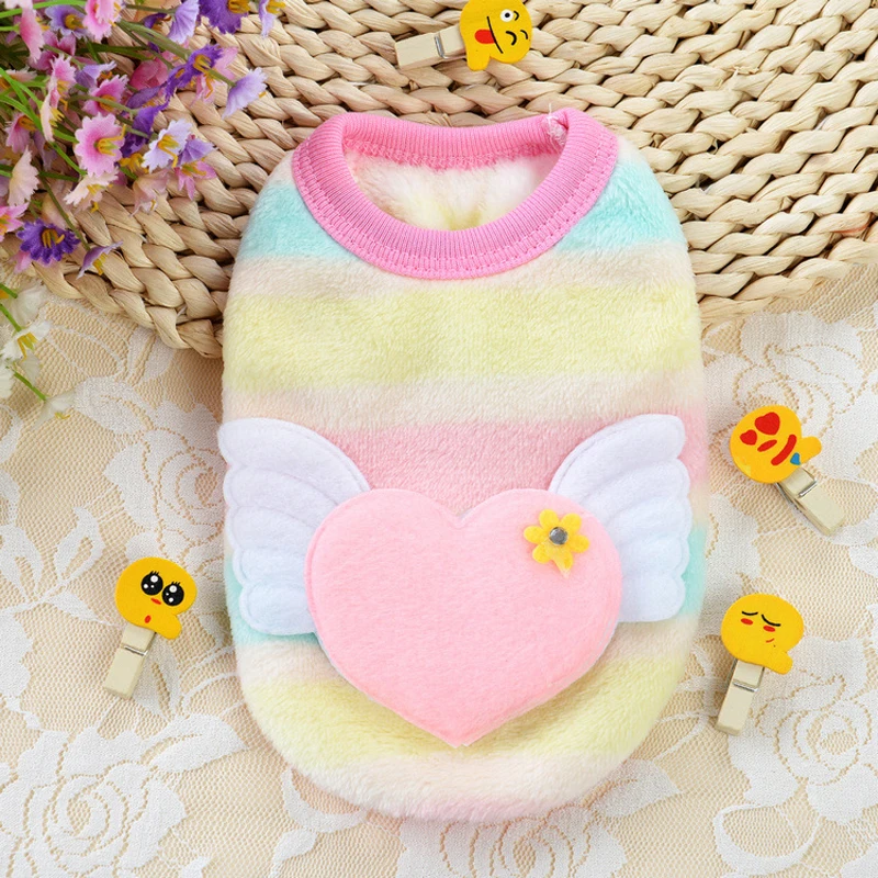 XXXS/XXS/XS New Striped Fly Pink Heart Wing Cotton Sweater Baby Pet