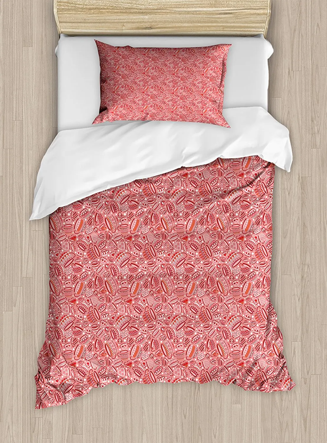 

Tea Party Duvet Cover Set by Retro Inspirations in Traditional Teacups Abstract Flowers and Dots 4 Piece Bedding Set