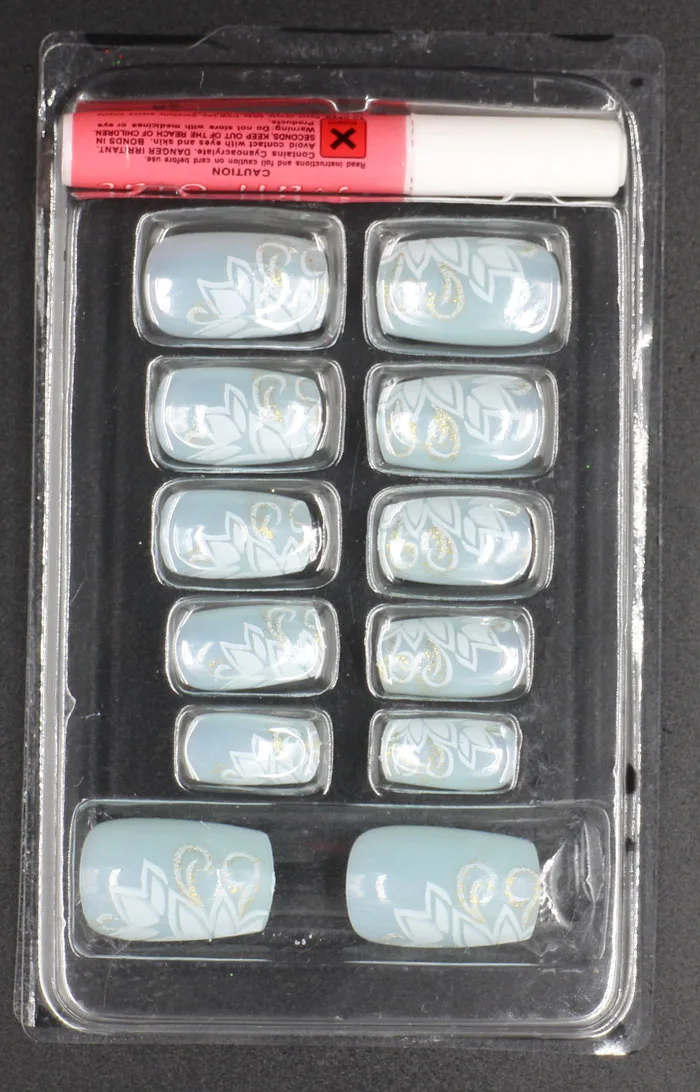 

12pcs/set With 2g Glue Short Pre-Design Printing Full Cover False Acrylic Nails With French Tips#FN12P-45