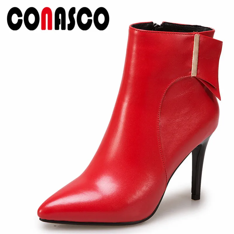 

CONASCO1Fashion Women Ankle Boots Autumn Winter Warm Genuine Leather High Heels Shoes Woman Pointed Toe Sexy Party Dancing Shoes
