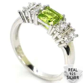 

2.8g Real 925 Solid Sterling Silver Ravishing Green Peridot Cubic Zirconia Woman's Rings US 7.0# 17x6mm