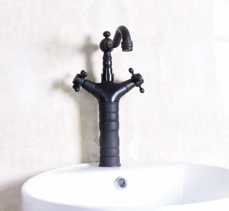 Black Oil Rubbed Brass Dual Cross Handles Single Hole Swivel Spout Kitchen Sink Bathroom Vessel Basin Faucet Mixer Tap anf138