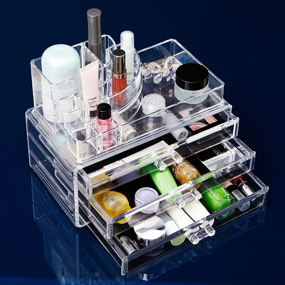 

Hoomall 1PC 2 Layer Drawer Clear Acrylic Cosmetic Makeup Storage Box Display Stand Home Sundries Cosmetic Storage Box Holders