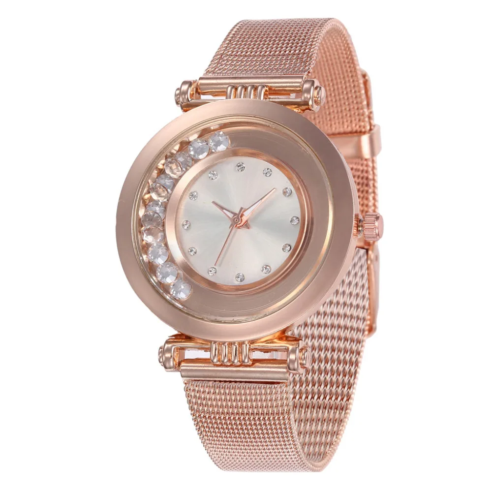 Горный хрусталь рифленый циферблат женские часы роскошный бренд Классические кварцевые наручные часы Laides стальной сетчатый ремень браслет часы подарок# W