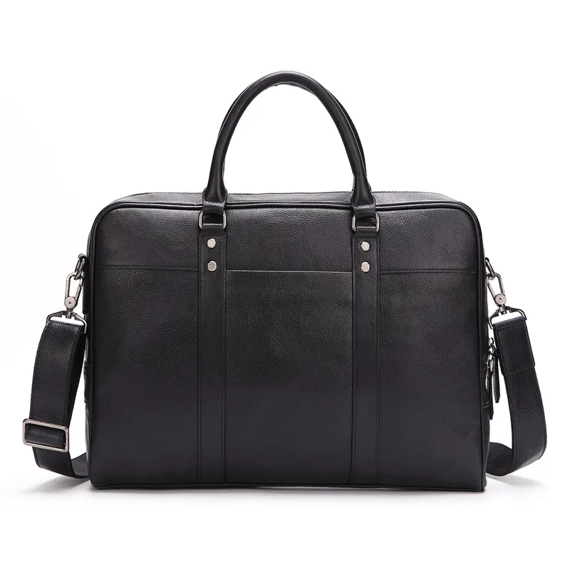 

Nesitu Black Genuine Leather 14'' Laptop Men Briefcase Office Male Portfolio Business Man Shoulder Messenger Bag M8139