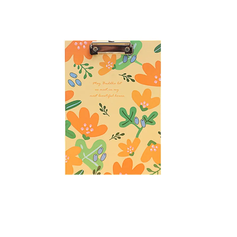 Цветочный узор планшет для бумаг папка доска блокнот для заметок файл скрепки папка доска канцелярские принадлежности офисные аксессуары - Цвет: Оранжевый