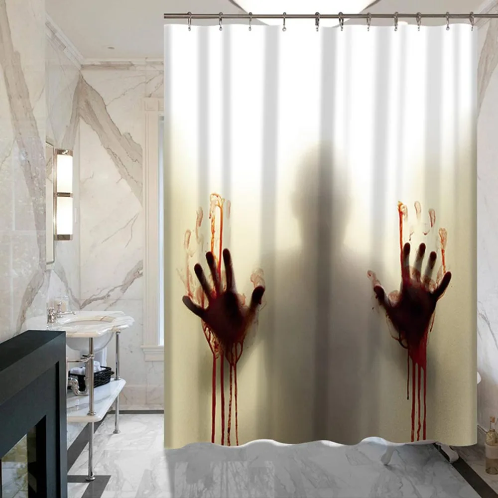 

Bloody Hand Horror Custom Shower Curtain Bathroom Decoration Scary House Decor Silhouette Waterproof for Lavatories Supplies