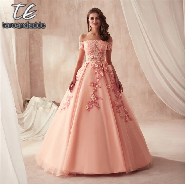 153111 Peach Off Shoulder LONG MAXI GOWN FOR PARTY WEAR COLLECTIONS  MANUFACTURER - Reewaz International | Wholesaler & Exporter of indian  ethnic wear catalogs.