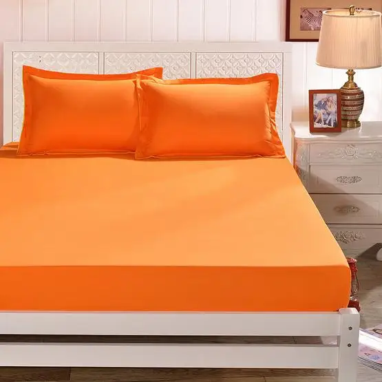 

Solid color Twin Full Queen size Cotton Single Double Bed fitted sheet elastic mattress Cover orange pink bedspread Home Textile