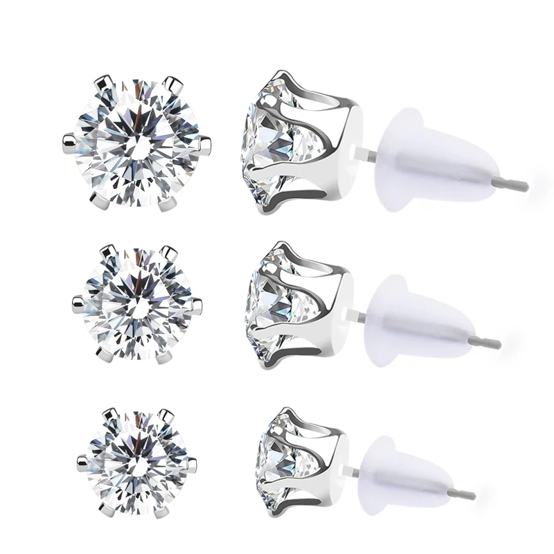 Fashion Stainless Steel Minimalists Earrings Silver Black And Clear Colors  Round CZ Stone Stud Earring Women For Gifts (5)