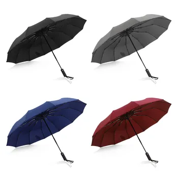 

Hot Sale Brand Rain Umbrella Men Quality 12 RIBS Strong Windproof Glassfiber Frame Wooden Long Handle Umbrella Women's Parapluie