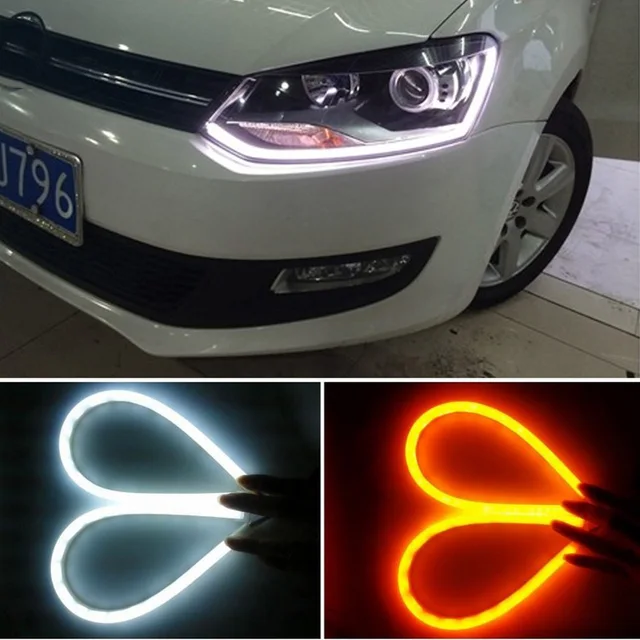 2pcs 60cm Dual Color DRL Flexible LED Strip Car Daytime Running Lights