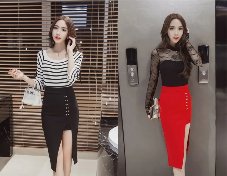 MSSNNG 2018 Slim split high waist bag hip skirt long skirt elegant professional skirt step skirt (10)