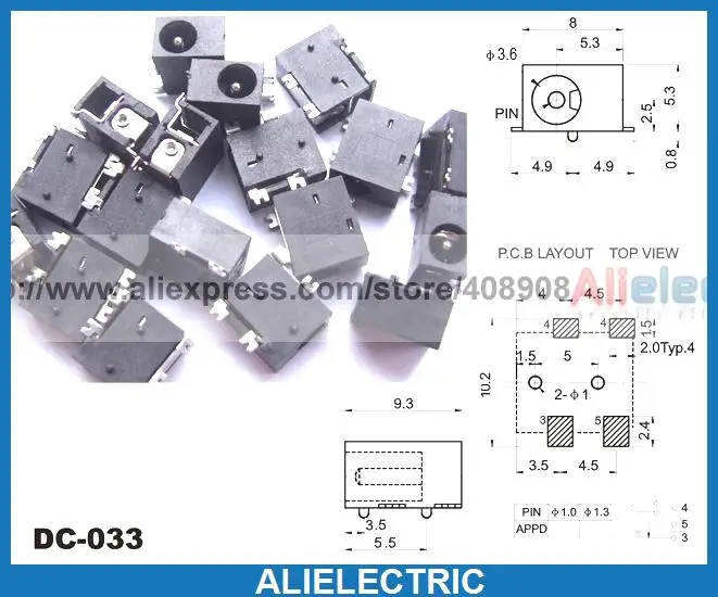 

500pcs 4pin SMD 3.5mm x 1.3mm DC Socket Jack PCB Charger Power Plug Soldering