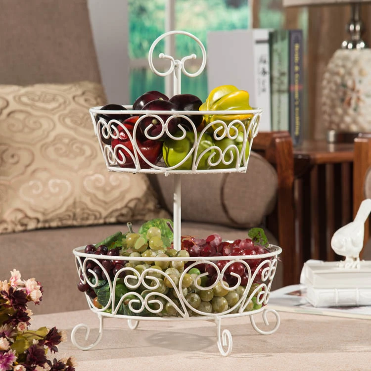 

2 Tier Fruit Basket - French Country Wire Basket - Fruit Basket Stand for Storing & Organizing Vegetables, Eggs, and More