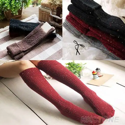Hot Women's Fashion Turn Up Rib Dot Wool Blend Long Knee High Winter Warm Boot Socks 1PQS 22MQ