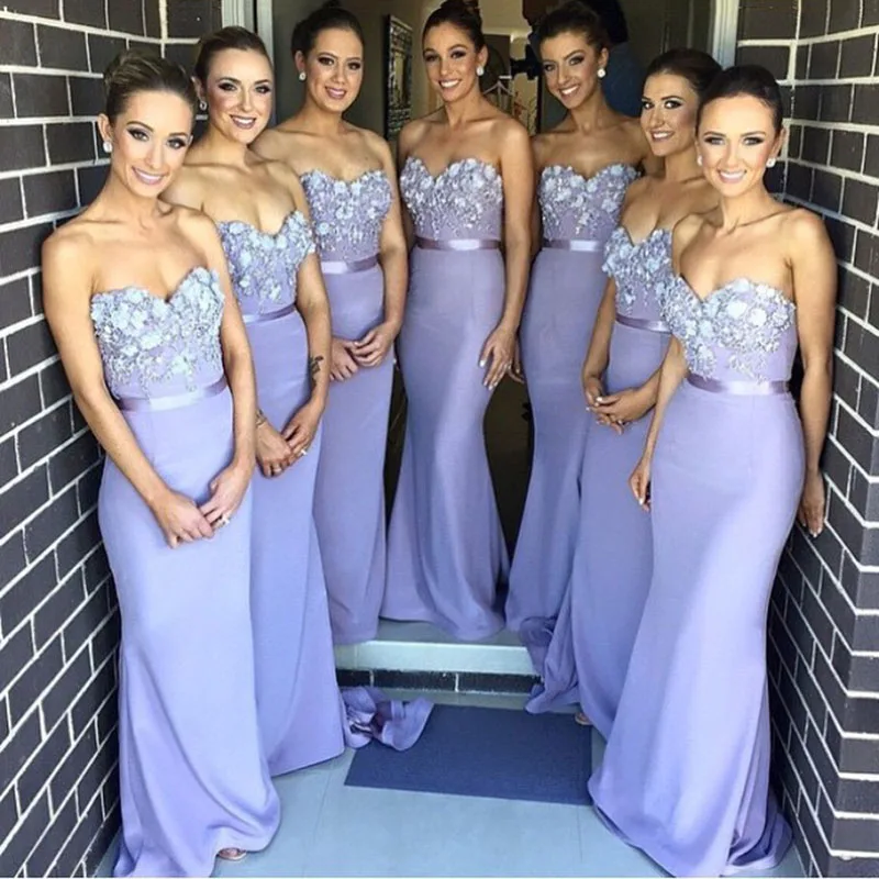 

Fashion Mermaid Appliques Mermaid Bridemaids Dresses Elegant Sweetheart Floor Length Dress for Wedding Party