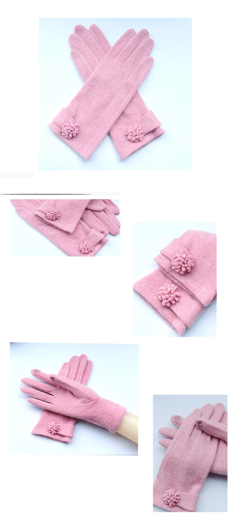 Новинка; сезон осень-зима; Модные женские кашемировые перчатки; женские шерстяные перчатки с цветочным узором; Универсальные женские бежевые перчатки