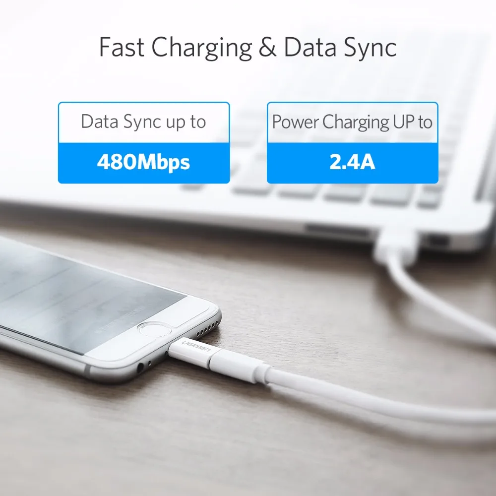 Ugreen USB адаптер для iPhone 8 Lightning Micro 11 Pro XS 7 быстрой зарядки синхронизации данных iPad
