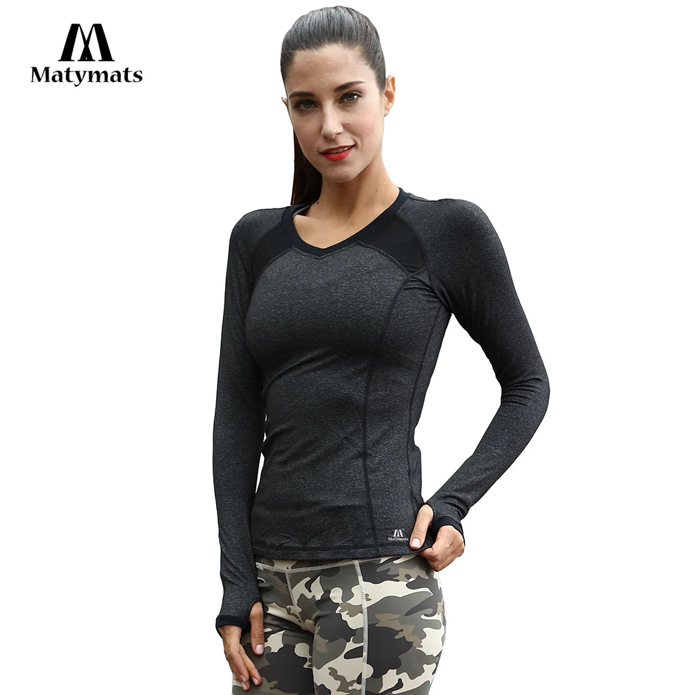 

Matymats Women Yoga T-Shirt Long Sleeve Yoga Tops Fitness Running Tops Quick Dry Gym Workout T-Shirt
