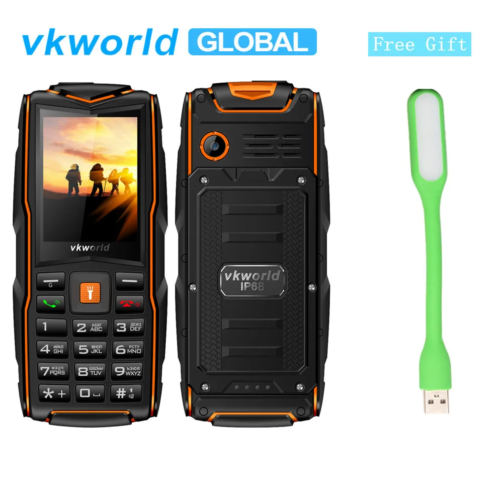 

VKworld New Stone V3 Mobilephone IP68 Waterproof Flashlight 2.4inch 3000mAh GSM FM Radio Russian Keyboard Phone 3 SIM Card Slots