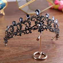 Diadema de tiara de boda con corona negra, diamantes de imitación, accesorios para el cabello para novia, diademas vintage, joyería para el cabello