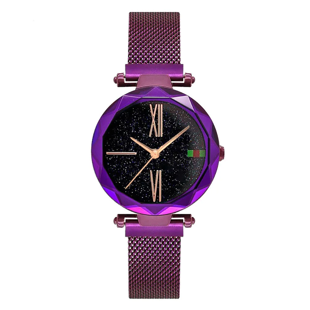 Модные звездное небо Magent женские часы из розового золота уникальные Звездные креативные повседневные женские наручные часы элегантные модные кварцевые подарочные часы - Цвет: Purple