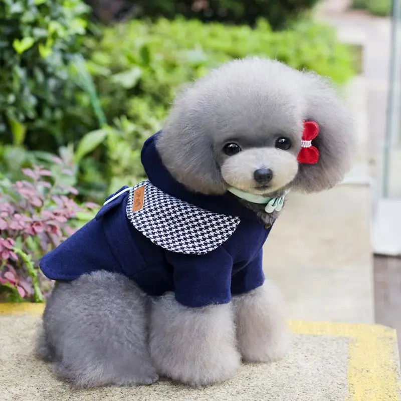 447 17 De Réductionpet Fashion Vêtements Dhiver Chaud Style Britannique Petit Chien De Laine Tissu Pardessus à Capuche Vente Chaude Dans Dog