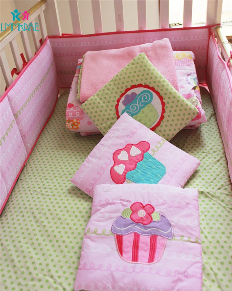 Хлопок, кровать для новорожденных, бамперы, дышащая мягкая детская кроватка, простыня, одеяло, милый розовый милый комплект постельного белья для маленьких девочек