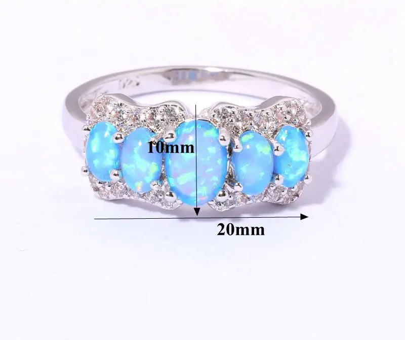 CiNily Created Blue Fire Opal Cubic Zirconia Silver Plated Wholesale Hot Sell for Women Jewelry Ring Size 6 7 8 9 OJ8050