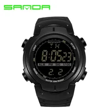 Sanda мужской шок бренд большой светодиодный экран Черный Многофункциональный цифровой водонепроницаемый спортивные наручные часы для мужчин военные часы 269