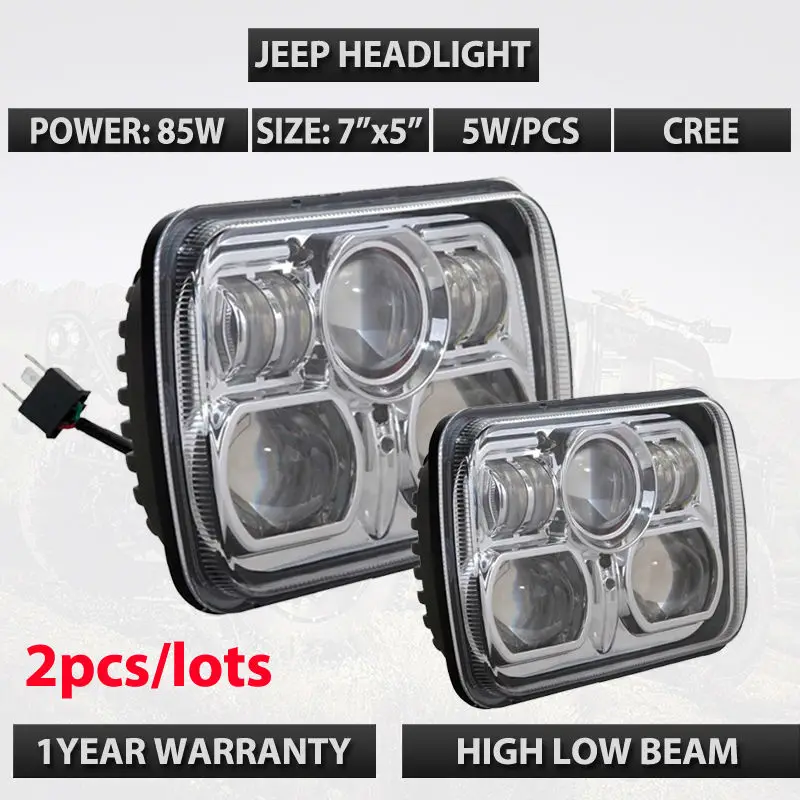 

Pair of silver Fog lamp 85W/70W LED H/L headlight 5x7 7x5 led offroad lamp used for Wrangler JK TJ Truck DHL free shipping