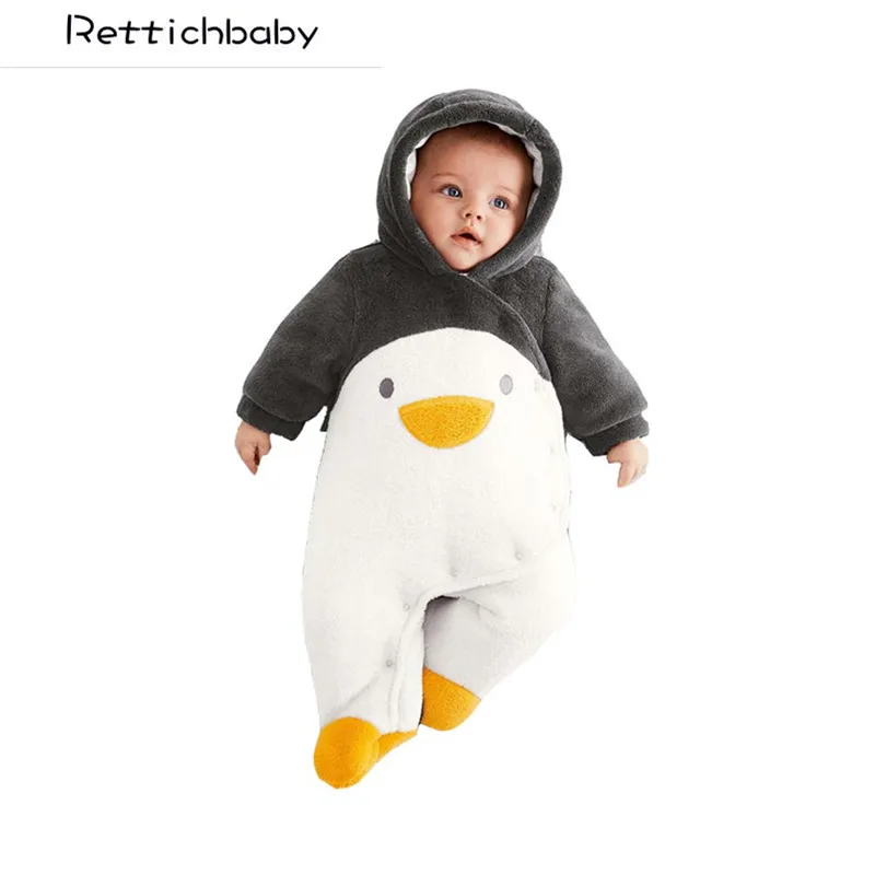 Autumn Winter Baby Warm Cartoon Penguin Rompers Newborns ...
