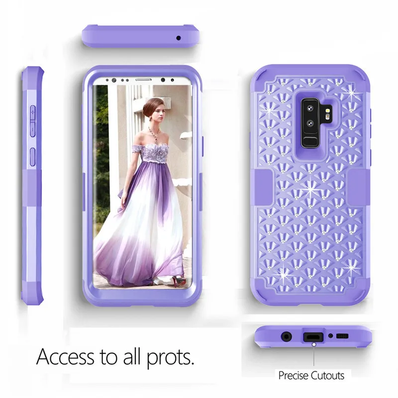 Для samsung Galaxy S9 Plus силиконовый чехол для телефона+ PC 3 в 1 с алмазными четырьмя углами анти-капля задняя крышка мобильного телефона(6 цветов