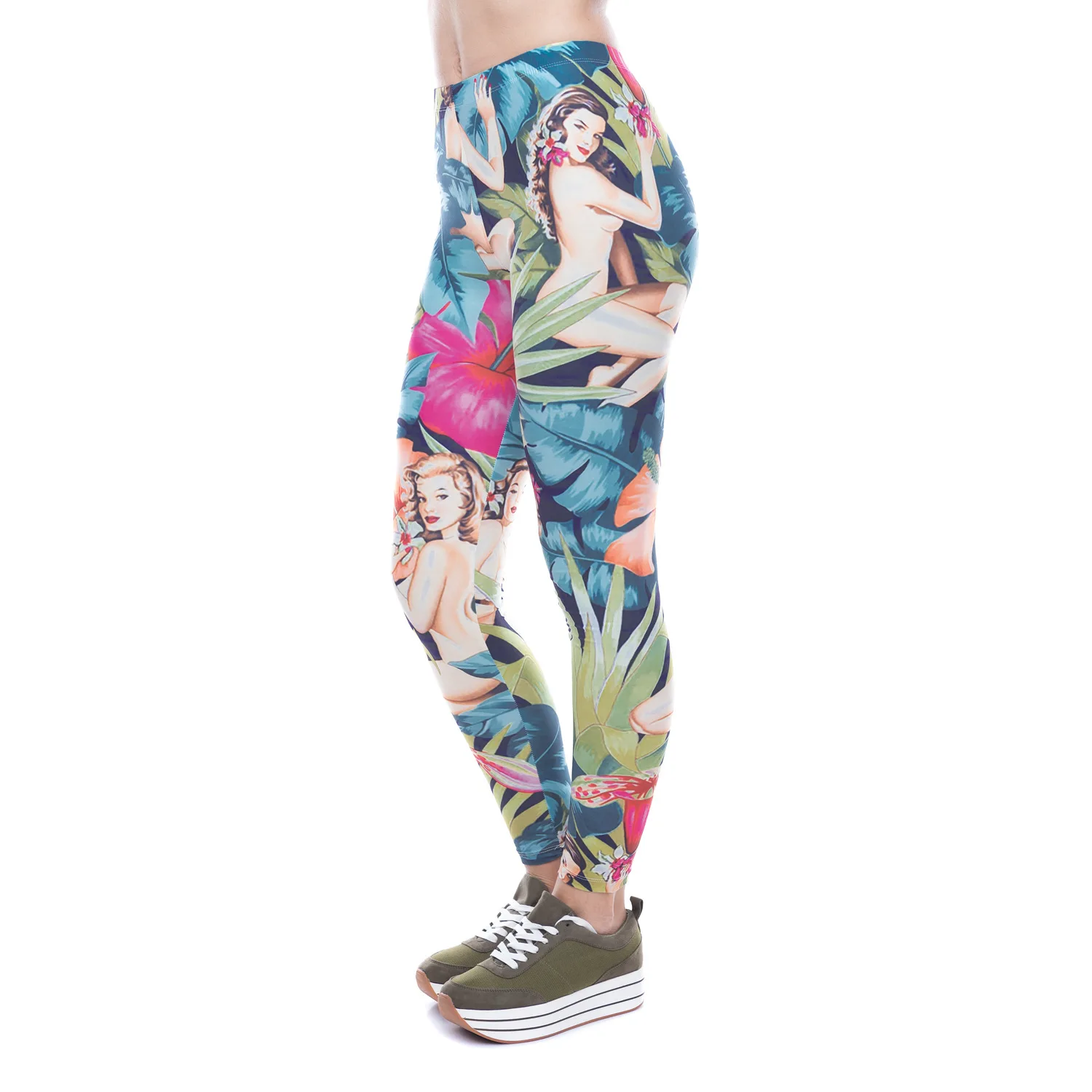 Women Leggings Sexy Flowers & Naked Women Printed Pants Fitness Casual Ladies Legging Stretchy Workout Trousers Slim Fit Legging Leggings