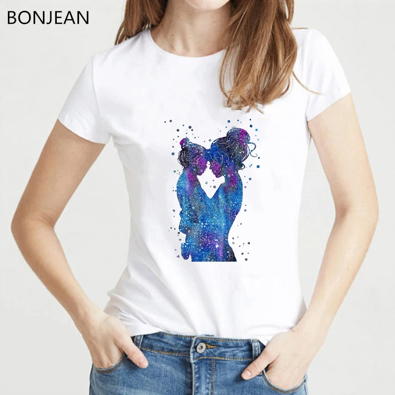 

Novelty watercolor t shirt women fashion mother child artwork printed tshirt femme white top female vintage t-shirt streetwear