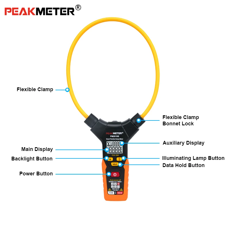 PEAKMETER PM2019S True RMS Smart AC 3000A цифровой гибкий клещи мультиметр Ручной Напряжение Ток Сопротивление Частота